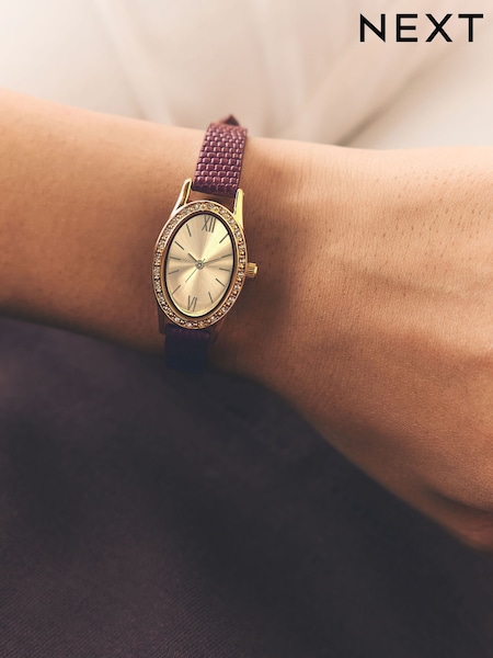 Burgundy Red Croc Effect Oval Dial Watch (F26726) | £36