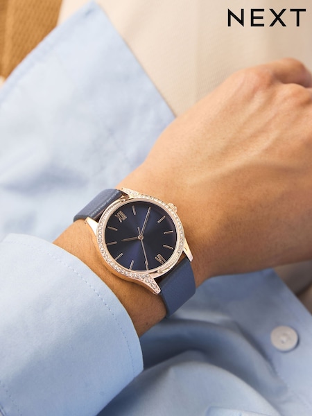 Navy Sparkle Dial PU Strap Watch (F26727) | £38