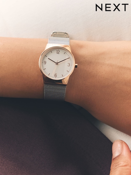 Silver Tone/Rose Gold Tone Mesh Strap Watch (F26732) | £34