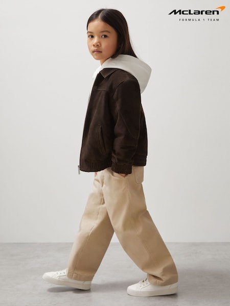Reiss Distressed Brown Rally Unisex Fit McLaren F1 Team Suede Bomber Jacket (F26775) | £158