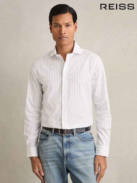 Reiss Blue/White Mayfair Cotton Cutaway-Collar Stripe Shirt (F26784) | £98