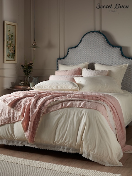Secret Linen Store Cream Pia Embroidered 100% Cotton Duvet Cover (F26808) | £95 - £145