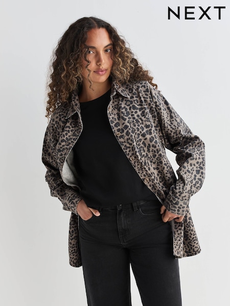 Leopard Print Oversize Denim Shirt (F26813) | £30
