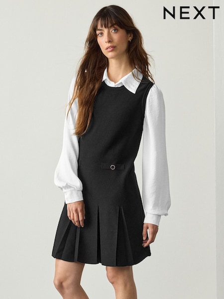 Black Pinafore Layered Knitted Dress (F26824) | £49