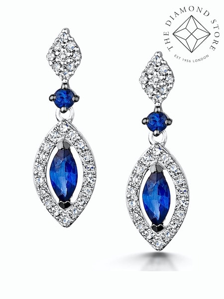 The Diamond Store Blue Stellato Collection Sapphire and Diamond Earrings 0.18ct 9K White Gold Tone (F26830) | £459