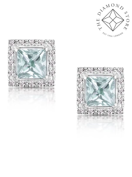 The Diamond Store 9K White Gold Aquamarine 1.90ct And Diamond Earrings (F26832) | £599