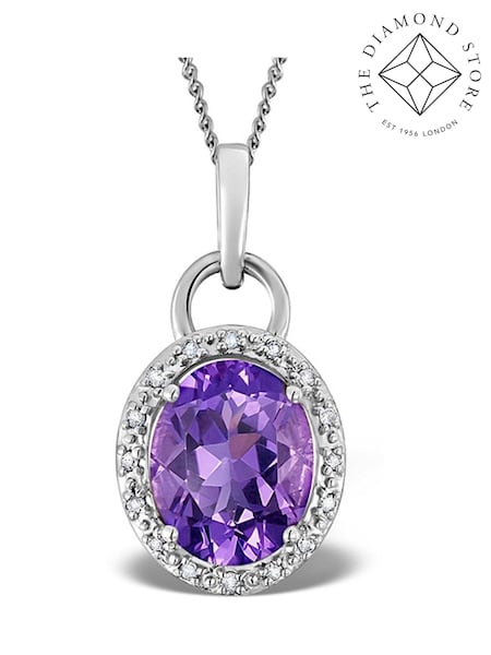 The Diamond Store 9K White Gold 2.34ct Purple Amethyst And Diamond Pendant Necklace (F26837) | £299