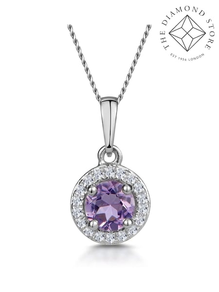 The Diamond Store 9K White Gold 0.33ct Amethyst and Diamond Stellato Necklace (F26838) | £249
