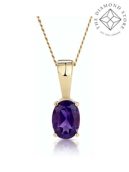The Diamond Store Purple Amethyst 7 x 5mm 9K Yellow Gold Pendant Necklace (F26860) | £165