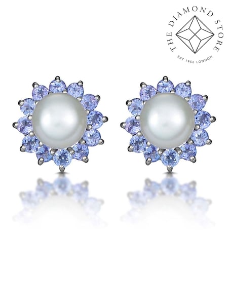 The Diamond Store 9K White Gold Tanzanite And Pearl Earrings (F26897) | £285