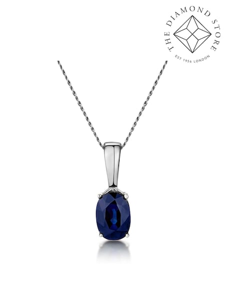 The Diamond Store 9K White Gold Sapphire 7 x 5 mm Pendant Necklace (F26921) | £189