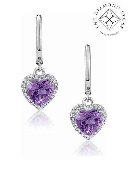 The Diamond Store 9K White Gold Stellato Amethyst and Diamond Pave Heart Earrings (F26933) | £499