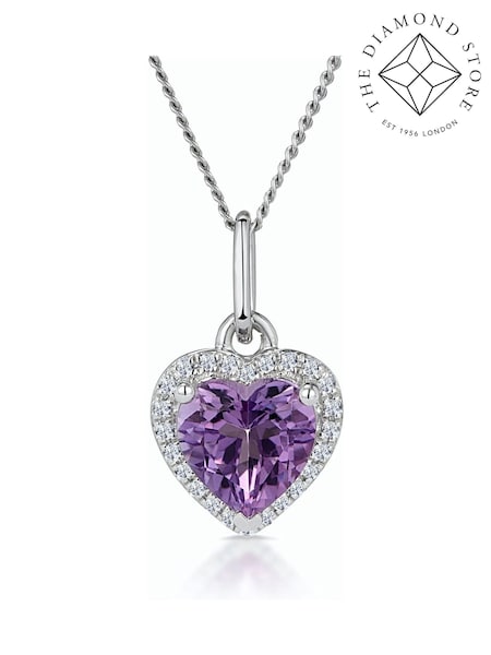 The Diamond Store 9K White Gold Stellato Purple Amethyst and Diamond Heart Necklace (F26935) | £249