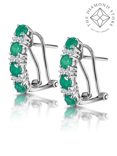 The Diamond Store 9K White Gold 1.10ct Emerald and Diamond Earrings (F26988) | £549