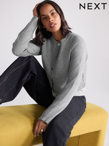 Grey Double Layer Crew Neck Cardigan With Wool (F27011) | £36