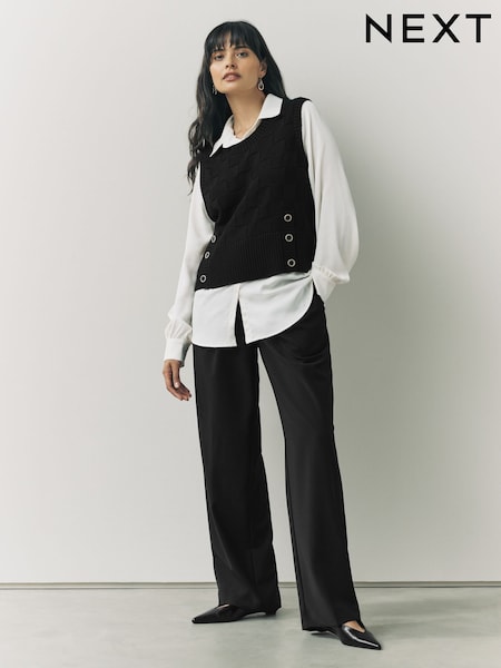 Black Knitted Tank Shirt Layer With Button Detail (F27015) | £38