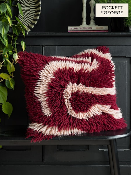 Rockett St George Red Shaggy Berber Wool Cushion (F27044) | £38