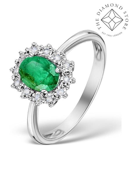 The Diamond Store 925 Silver Emerald With Lab Diamond Halo 7 x 5mm Set Ring (F27063) | £209