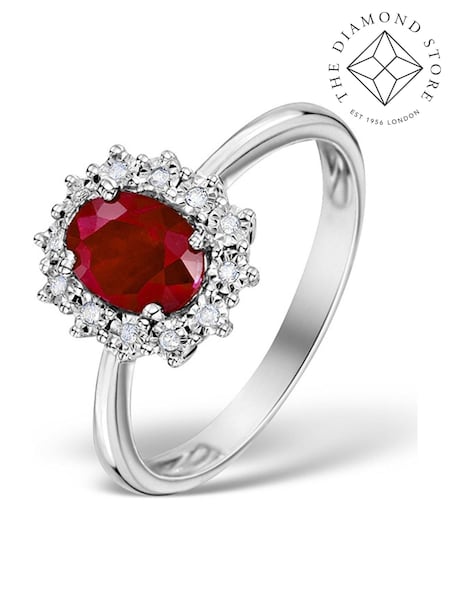 The Diamond Store 925 Silver Ruby With Lab Diamond 7 x 5mm Halo Set Ring (F27068) | £219