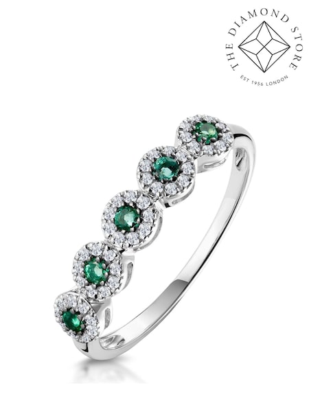The Diamond Store 9K White Gold Emerald and Halo Diamond Stellato Eternity Ring (F27071) | £399