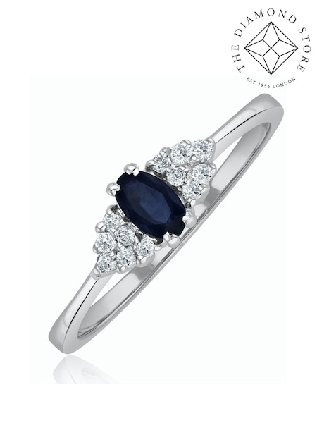 The Diamond Store 9K White Gold 5 x 3mm Sapphire and Diamond Ring (F27073) | £365