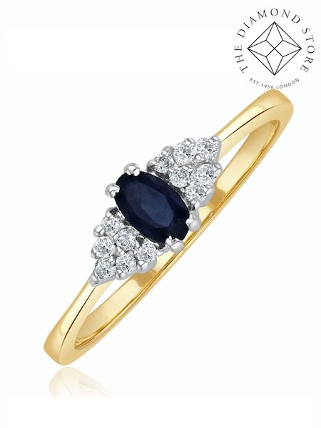 The Diamond Store 9K Yellow Gold 5 x 3mm Sapphire and Diamond Ring (F27082) | £365