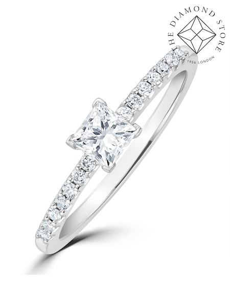 The Diamond Store 925 Silver White Princess Cut 0.25ct H/Si Lab Diamond Engagement Ring (F27087) | £219