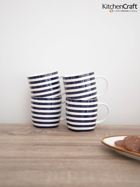 Kitchencraft Set of 4 Blue Striped Ceramic Mugs (F27135) | £29