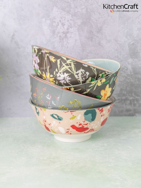 Kitchencraft Set of 4 Pink Patterned Floral Ceramic Cereal Bowls (F27152) | £29