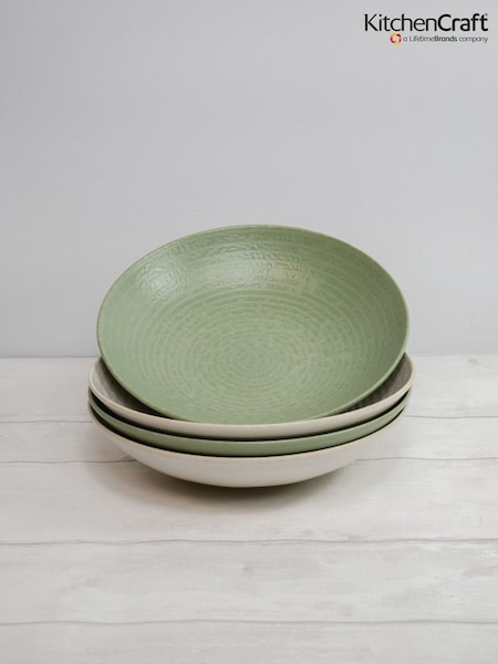 Kitchencraft Set of 4 Green Stoneware Pasta Bowls (F27162) | £39