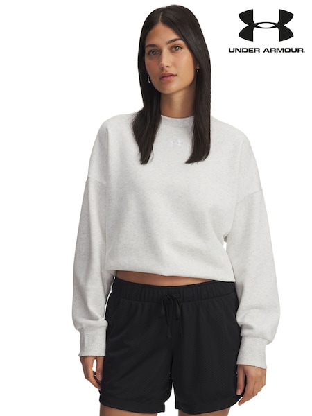 Under Armour White Oversized Rival Fleece Crew Sweatshirt (F27255) | £50