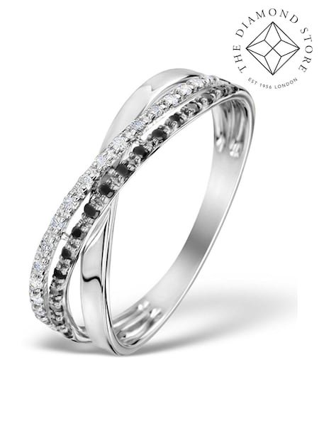 The Diamond Store 9K White Gold Black 0.09ct And Diamond Crossover Ring (F27292) | £399