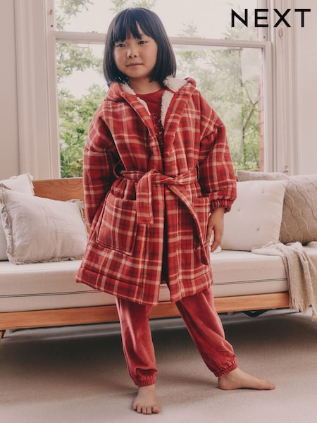 Red Check Borg Lined Dressing Gown (9mths-16yrs) (F27314) | £22 - £42