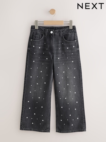 Charcoal Grey Stud Embellished Wide Leg Jeans (3-16yrs) (F27321) | £22 - £27