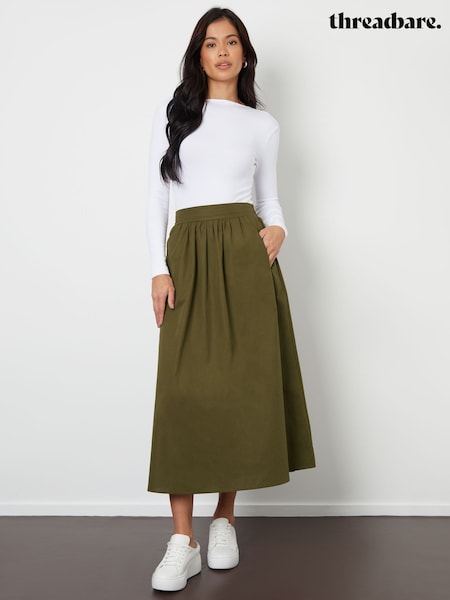 Threadbare Green Midi Skirt with Pockets (F27382) | £30
