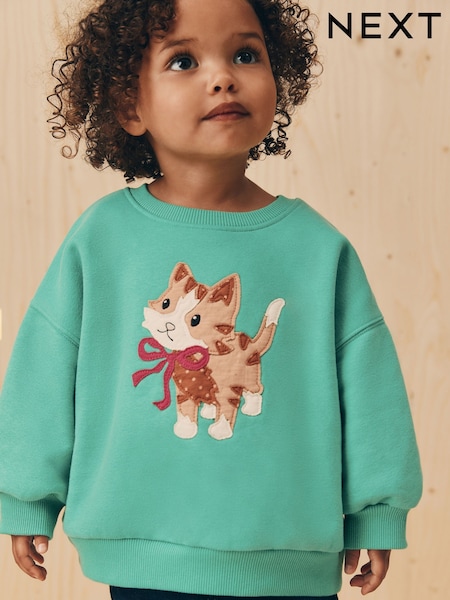 Green Cat Crew Neck Sweatshirt (3mths-7yrs) (F27399) | £10 - £12
