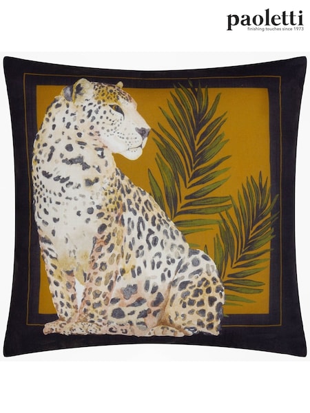 Paoletti Black or Gold Leopardis Cat Outdoor Polyester Cushion (F27427) | £20