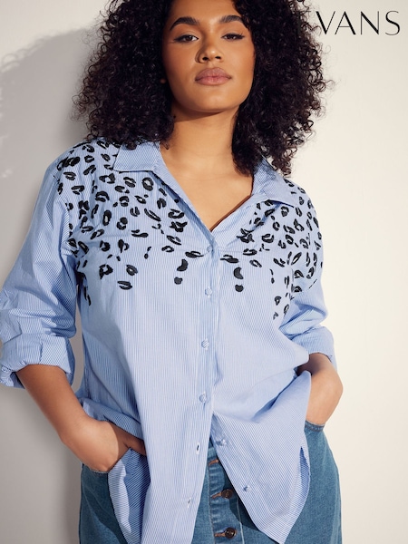 Evans Blue Stripe Embroidered 100% Cotton Shirt (F27437) | £42