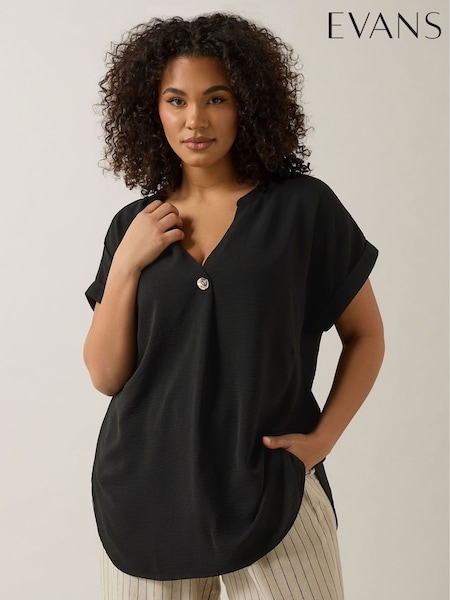 Evans Button Detail Black Blouse (F27446) | £36