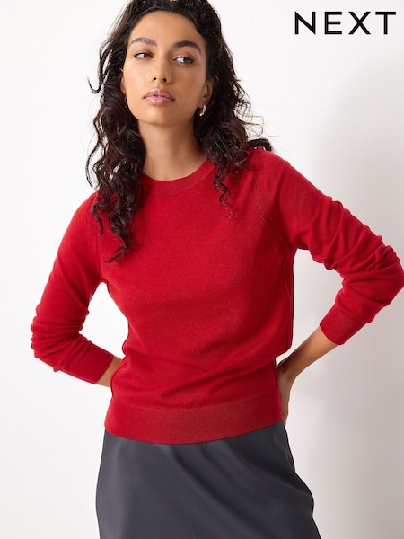 Red 100% Merino Wool Long Sleeve Crew Neck Jumper (F27459) | £38
