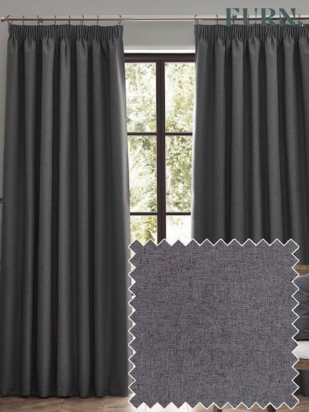 furn. Charcoal Dawn 100% Blackout Thermal Pencil Pleat Curtains (F27460) | £46 - £115