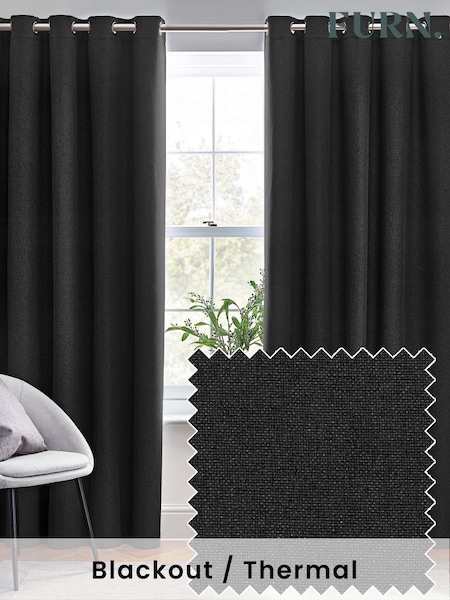 furn. Black Dawn 100% Blackout Thermal Eyelet Curtains (F27462) | £46 - £115