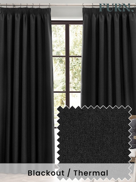 furn. Black Dawn 100% Blackout Thermal Pencil Pleat Curtains (F27477) | £46 - £115