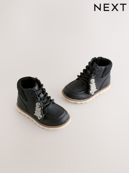 Black Dinosaur Lace-Up Boots (F27485) | £26 - £30