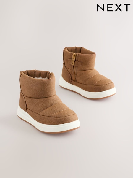 Tan Brown Warm Lined Quilted Pull On Boots (F27503) | £26 - £30