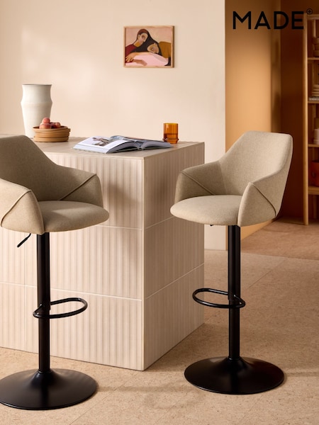 MADE.COM Ecru Marl and Oak Legs Lule Adjustable Height Bar Stool in Velvet (F27577) | £179