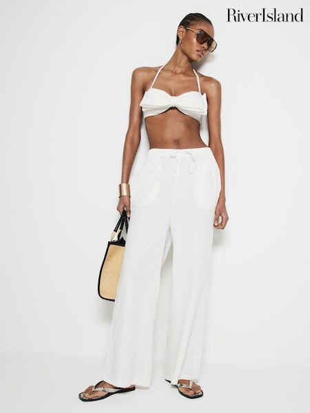 River Island White Lace Insert 100% Cotton Trousers (F27595) | £40