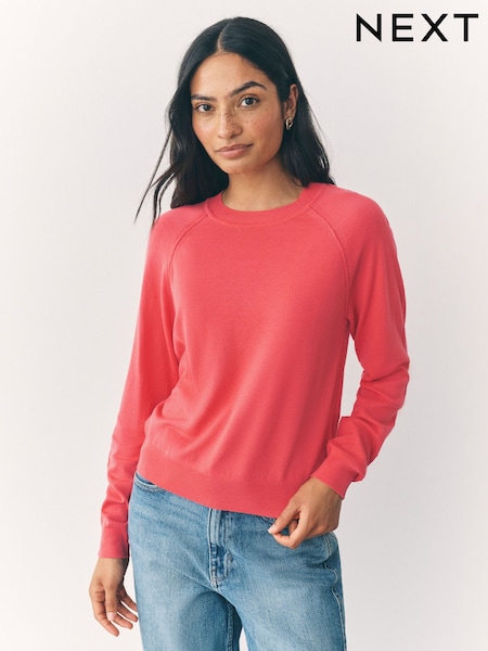 Coral Pink Soft Touch Crew Neck Cotton Rich Jumper (F27634) | £18