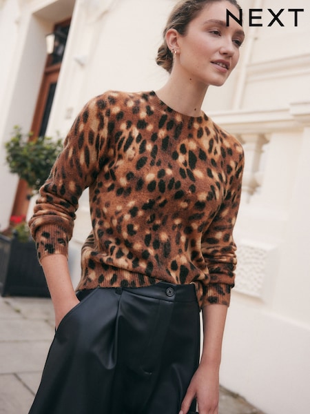 Neutral Deer Printed Crew Neck Jumper (F27645) | £39