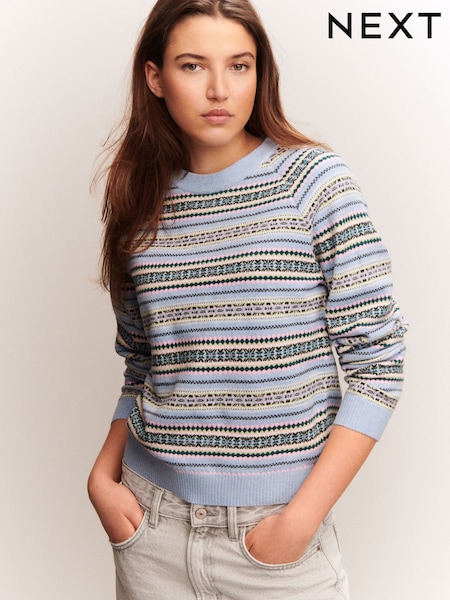 Light Blue Fairisle Super Soft Crew Neck Long Sleeve Jumper (F27657) | £34